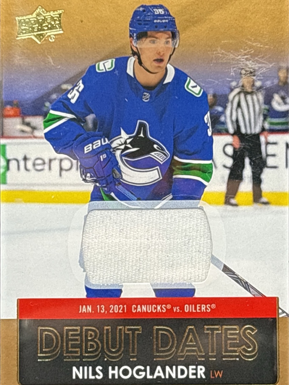 Upper Deck Nils Hoglander Debut Dates Hockey Trading Card - Memorabilia